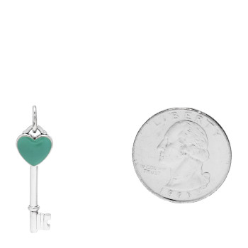 TIFFANY Sterling Silver Enamel Heart Key Pendant Blue
