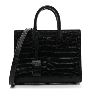 SAINT LAURENT Calfskin Crocodile Embossed Nano Sac De Jour Black