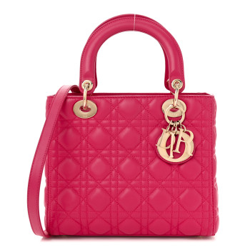 CHRISTIAN DIOR Lambskin Cannage Medium Lady Dior Fuchsia