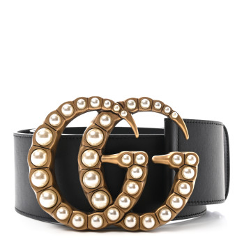 GUCCI Moon Calfskin Pearl Double G 70mm Belt 85 34 Black Cream