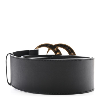 GUCCI Moon Calfskin Pearl Double G 70mm Belt 85 34 Black Cream