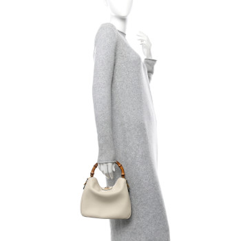 GUCCI Softy Wonka Textured Dollar Calfskin Small Diana Shoulder Bag Mystic White Hibiscus Red