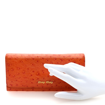 MIU MIU Ostrich Madras Flap Wallet Orange