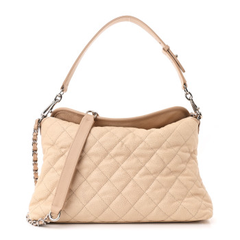 CHANEL Caviar Quilted French Riviera Hobo Beige