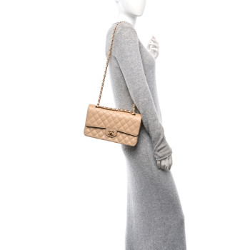 CHANEL Caviar Quilted Medium Double Flap Beige