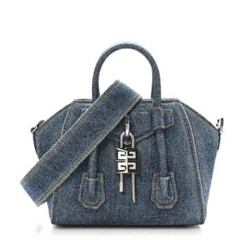 GIVENCHY Denim Mini Lock Antigona Shoulder Bag Blue