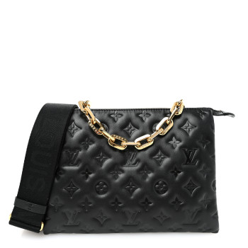 LOUIS VUITTON Lambskin Embossed Monogram Coussin PM Black
