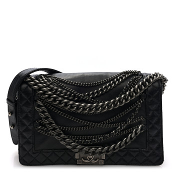 CHANEL Calfskin Enchained New Medium Boy Flap Black