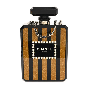 CHANEL Plexiglass Perfume Bottle Clutch Black Gold