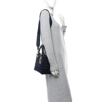 CHRISTIAN DIOR Velvet Cannage Medium Lady D-Lite Blue