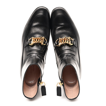 GUCCI Goatskin Kitten Chain Horsebit Ankle Boots 37.5 Black