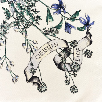 CHRISTIAN DIOR Silk D Floral 90 Square Scarf White Blue Multicolor