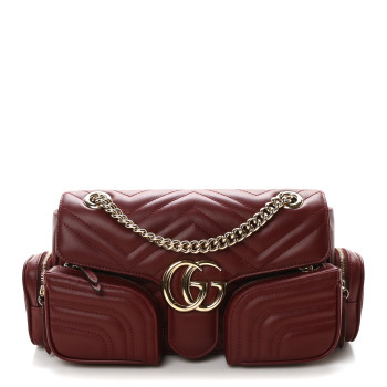 GUCCI Calfskin Matelasse Small GG Marmont Multi Pocket Shoulder Bag Rosso Ancora