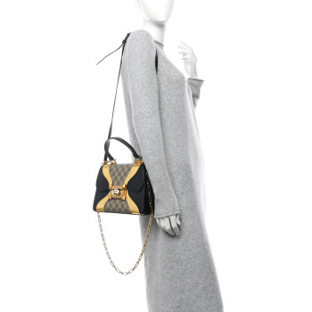 GUCCI GG Supreme Monogram Small Osiride Top Handle Bag Black Gold