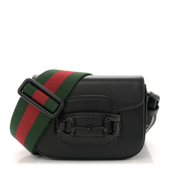 GUCCI Azalea Calfskin Web Monochrome Horsebit 1955 Wallet On Strap Black