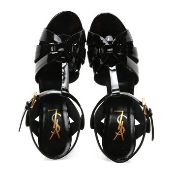 SAINT LAURENT Patent Tribute 75 Platform Sandals 38 Black