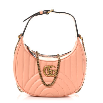 GUCCI Calfskin Vertical Ring Matelasse Mini GG Marmont Half Moon Hobo Peachy Chic