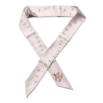 CHANEL Silk Pearl CC Slim Bandeau Scarf Ivory
