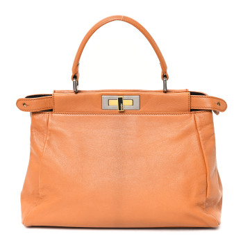 FENDI Goatskin Snakeskin Medium Peekaboo Iconic Satchel Brown