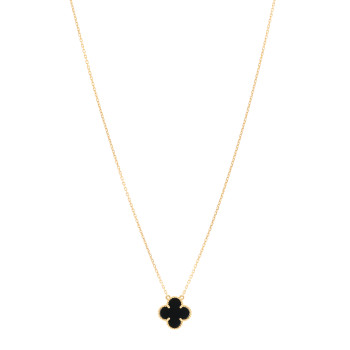 VAN CLEEF & ARPELS 18K Yellow Gold Black Onyx Vintage Alhambra Pendant Necklace