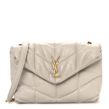 SAINT LAURENT Lambskin Quilted Toy Loulou Puffer Monogram Chain Satchel Crema Soft