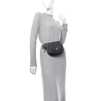 CHANEL Calfskin Flap Chain Waist Bag Black