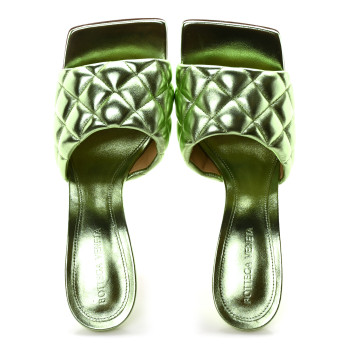 BOTTEGA VENETA Metallic Nappa Reflection Matelasse Padded Mule Sandals 39 Pistachio