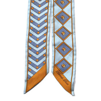 HERMES Silk Colliers Et Chiens Twilly Ciel Orange Gris Bleuete