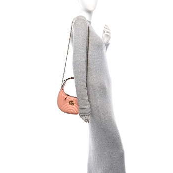 GUCCI Calfskin Vertical Ring Matelasse Mini GG Marmont Half Moon Hobo Peachy Chic