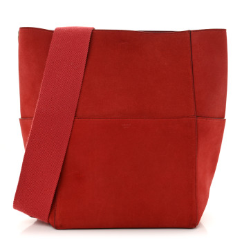 CELINE Suede Calfskin Sangle Bucket Bag Red