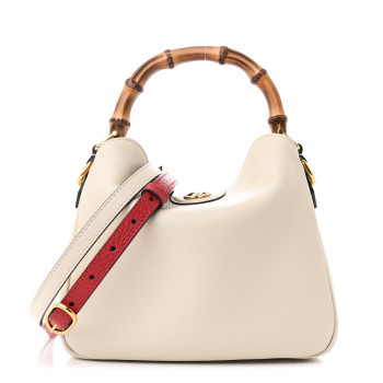GUCCI Softy Wonka Textured Dollar Calfskin Small Diana Shoulder Bag Mystic White Hibiscus Red