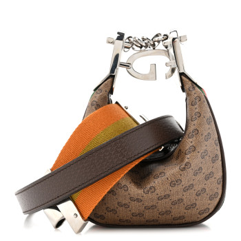 GUCCI GG Supreme Monogram Textured Calfskin Web Mini Attache Hobo Beige Ebony New Acero