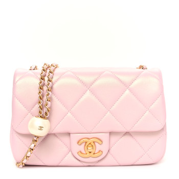 CHANEL Pearly Lambskin Pearl Quilted Small Flap Pink