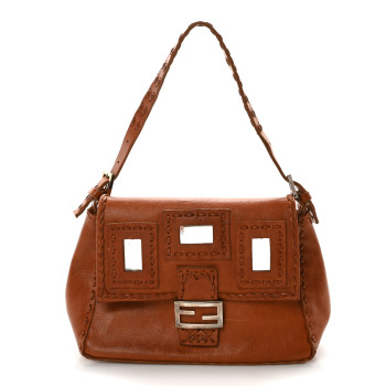 FENDI Calfskin Whipstitch Mirror Mama Baguette Brown