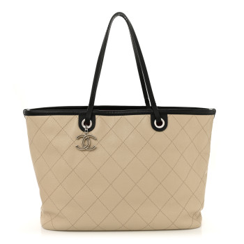 CHANEL Grained Calfskin Large Fever Shopping Tote Beige