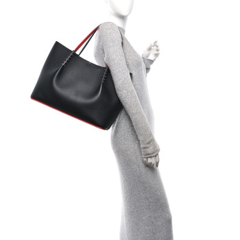 CHRISTIAN LOUBOUTIN Calfskin Spiked Large Cabarock Shopper Tote Black