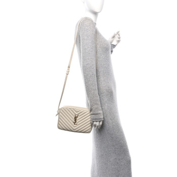 SAINT LAURENT Calfskin Matelasse Monogram Lou Camera Bag Crema Soft
