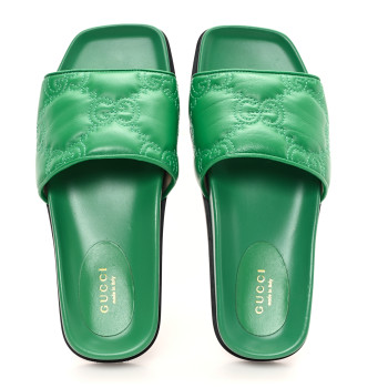 GUCCI Nappa GG Matelasse Flat Slide Sandals 36 New Shamarock