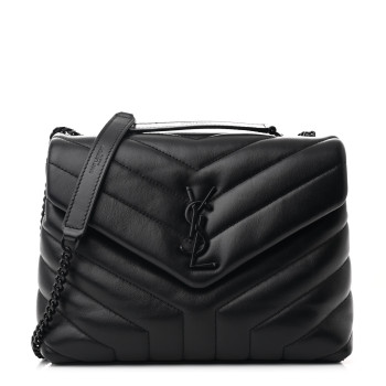 SAINT LAURENT Calfskin Y Quilted Monogram Monochrome Small Loulou Chain Satchel Black