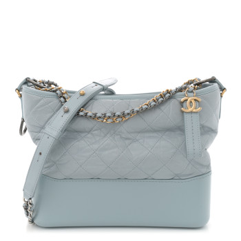 CHANEL Aged Calfskin Quilted Medium Gabrielle Hobo Light Blue