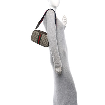 GUCCI GG Supreme Monogram Textured Dollar Calfskin Web Ophidia Small Crossbody Bag Beige Ebony New Acero