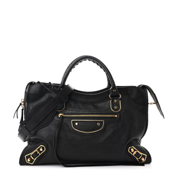 BALENCIAGA Chevre Gold Metallic Edge Hardware City Black