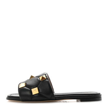 VALENTINO GARAVANI Nappa Roman Stud Flat Slide Sandals 37 Black
