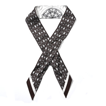 HERMES Silk Effet Kaleidoscope Twilly White Anthracite Marron