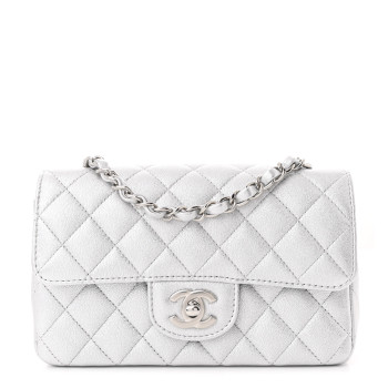 CHANEL Metallic Calfskin Quilted Mini Rectangular Flap Silver