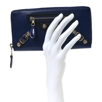 BALENCIAGA Smooth Calfskin Metallic Patent Giant 12 Silver Hardware Continental Zip Around Wallet Ultraviolet
