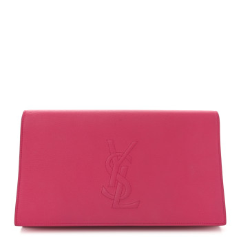 SAINT LAURENT Calfskin Monogram Large Belle De Jour Clutch Lipstick Fuchsia