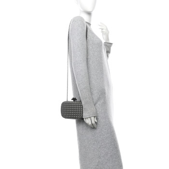 BOTTEGA VENETA Silk Faille Intrecciato Raffia Knot Clutch Argento