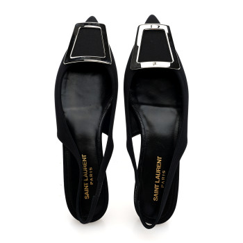 SAINT LAURENT Crepe De Chine Vivi 10 Plate Slingback Flats 37.5 Black