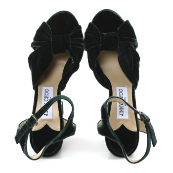 JIMMY CHOO Velvet Heloise 120 Platform Sandals 38.5 Dark Green